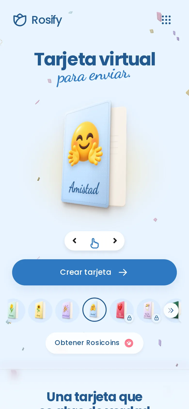 Portada de Amistad en el selector de tarjetas de Rosify